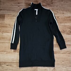 Athleta Black Zip Up Dress with White Stripes